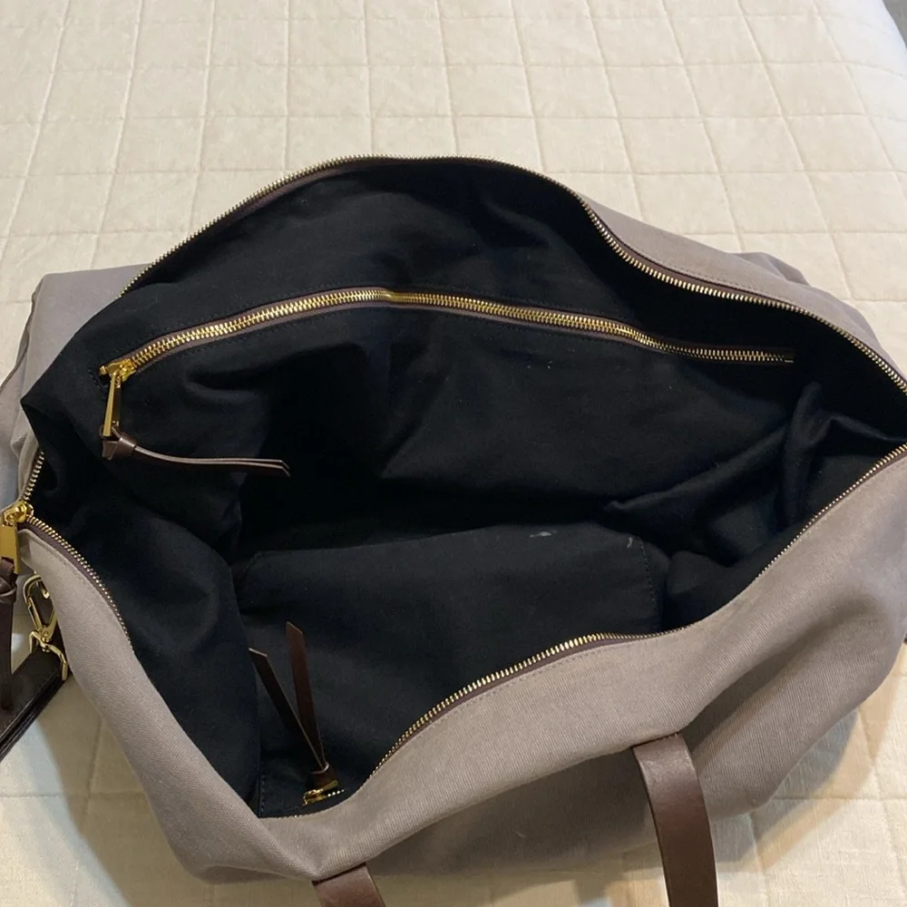 Cuyana Gray Canvas and Brown Leather Overnight Bag